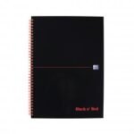 Black n Red Notebook Wirebound 90gsm Ruled and Perforated 140pp A4 Glossy Black 100102248 Pack of 5