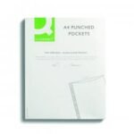 Q-Connect Delux Punched Pocket Top Opening Green Strip A4 Clear (Pack of 100)