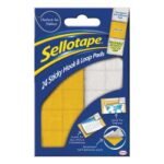 Sellotape Permanent Sticky Hook and Loop Pads 24 Sets 20x20mm