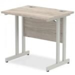 Impulse 800/600 Rectangle Silver Cantilever Leg Desk Grey Oak