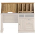 Teknik Office Hutch Option For Scribed Oak Storage Desk Complete With Stylish Scooped Stationery Dividers And Cable Access