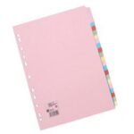 5 Star Office Subject Dividers 20-Part Recycled Card Multipunched 155gsm A4 Assorted Pack of 10