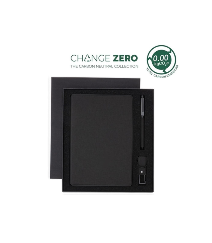Custom Link LENZEN-CHANGE-ZERO-Sustainable-Gift-Set-with-Refillable-Notebook-Pen-USB-Keychain-Black.