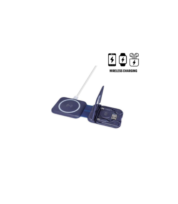 TURIN - @memorii Foldable Wireless Charger and Multicable Set - Navy Blue