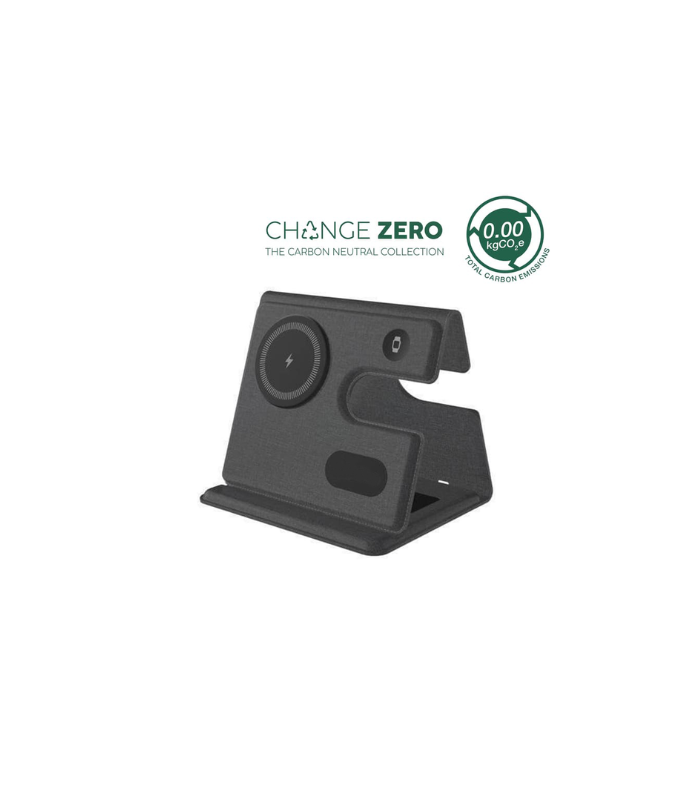 PLANA - CHANGE ZERO Recycled 3-in-1 Wireless Charger Station - Black