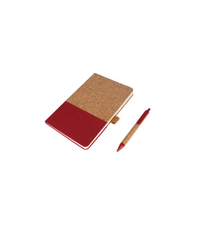 BORSA - eco-neutral A5 Cork Fabric Hard Cover Notebook and Pen Set - Red