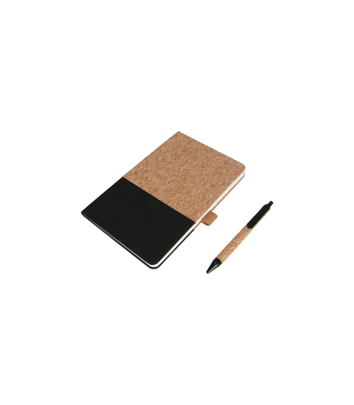 BORSA - eco-neutral A5 Cork Fabric Hard Cover Notebook and Pen Set - Black