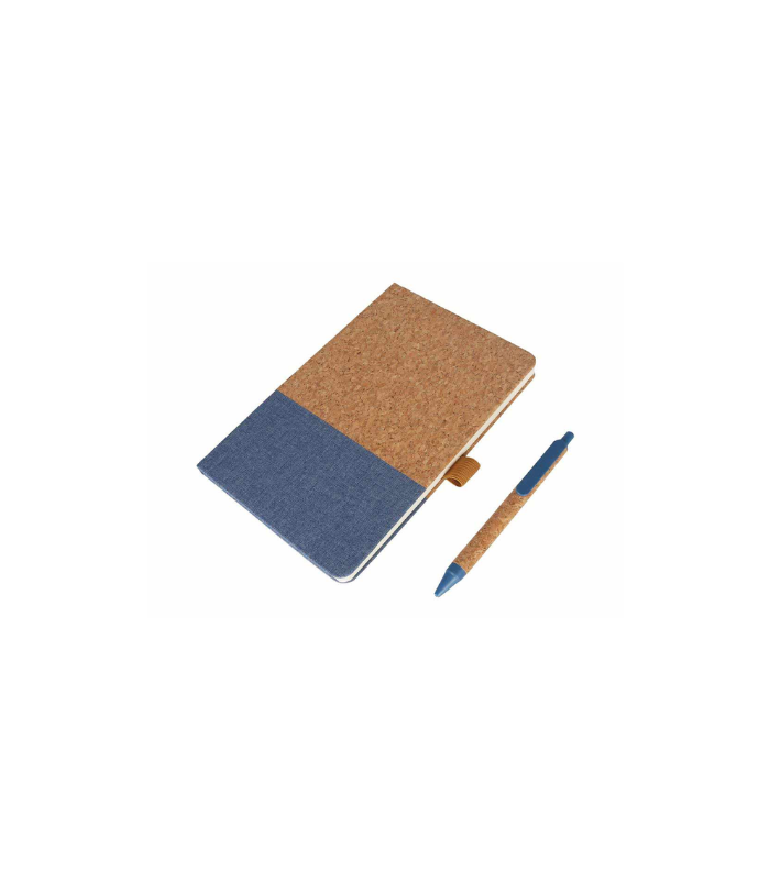 BORSA - eco-neutral A5 Cork Fabric Hard Cover Notebook and Pen Set - Blue