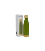 ODESSA - Giftology Double Wall Stainless Bottle with Bamboo Lid and Base - Green - Image 3