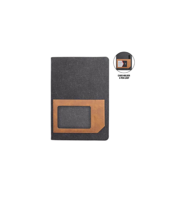 ADANA - Santhome Recycled Canvas A5 Hard Cover Notebook with PU Pocket - Black