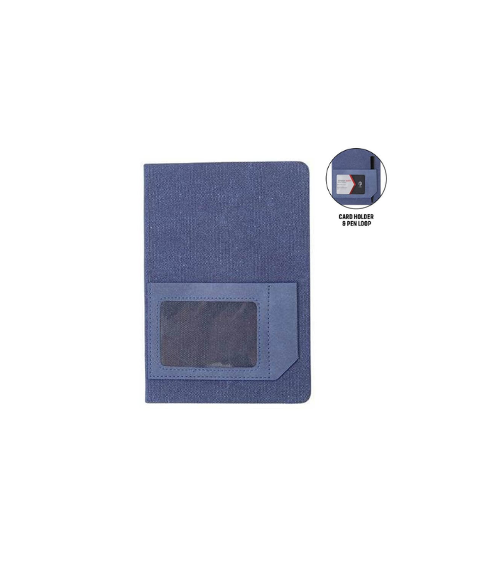 ADANA - Santhome Recycled Canvas A5 Hard Cover Notebook with PU Pocket - Navy