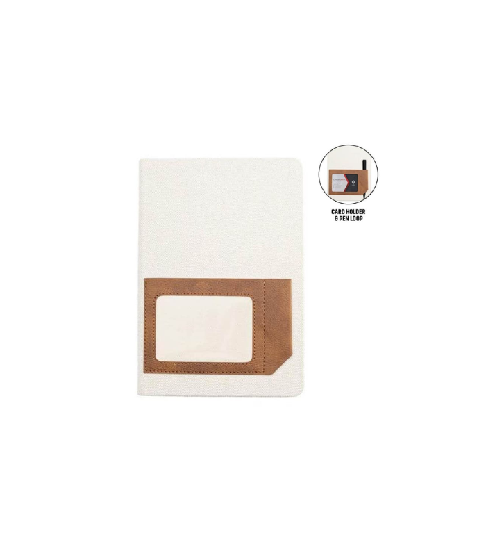 ADANA - Santhome Recycled Canvas A5 Hard Cover Notebook with PU Pocket - Beige
