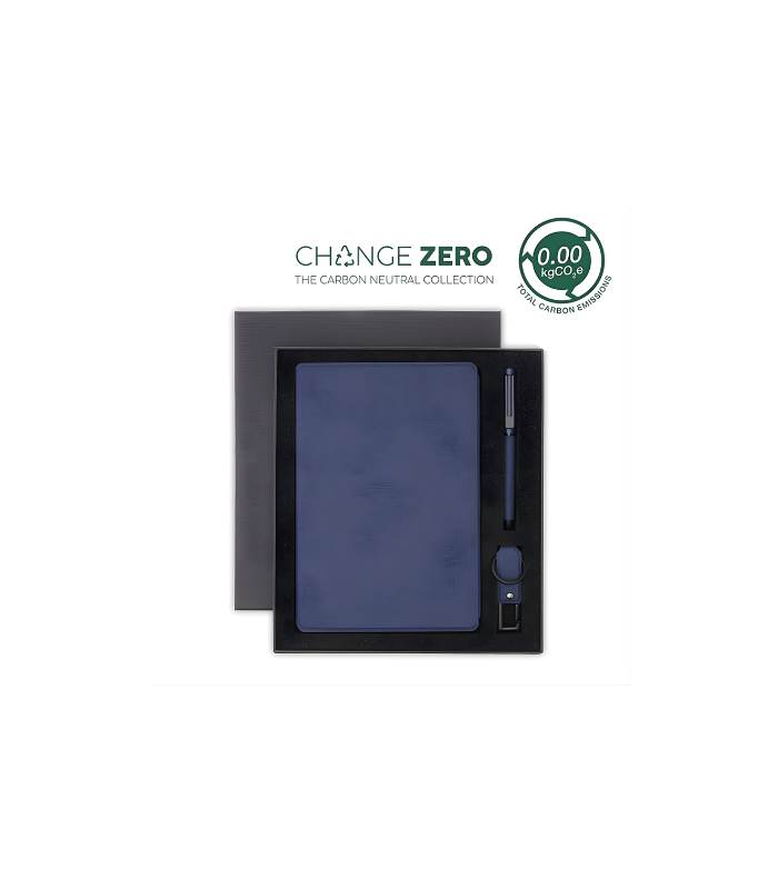 LENZEN - CHANGE ZERO Sustainable Gift Set with Refillable Notebook, Pen & USB Keychain - Navy