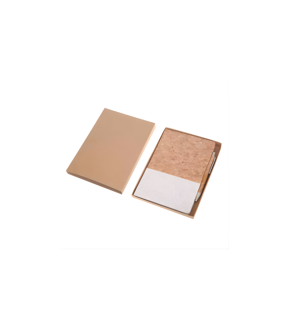 BORSA - eco-neutral Set of A5 Cork Fabric Hard Cover Notebook and Pen - White