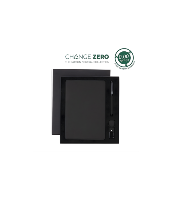 LENZEN - CHANGE ZERO Sustainable Gift Set with Refillable Notebook, Pen & USB Keychain - Black