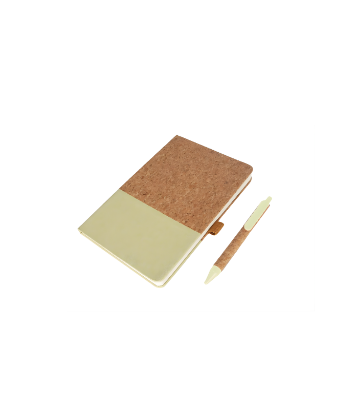 BORSA - eco-neutral A5 Cork Fabric Hard Cover Notebook and Pen Set - Green