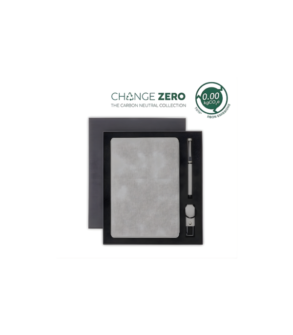 LENZEN - CHANGE ZERO Sustainable Gift Set with Refillable Notebook, Pen & USB Keychain - Grey