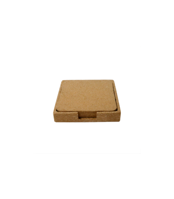TEREVI - eco-neutral set of 4 Cork Coasters with Cork Stand