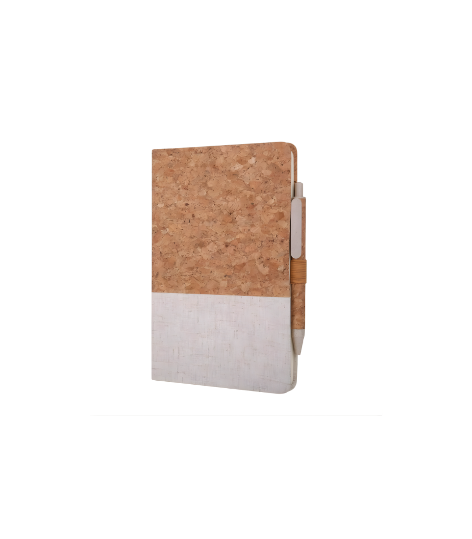 BORSA - eco-neutral Set of A5 Cork Fabric Hard Cover Notebook and Pen - White