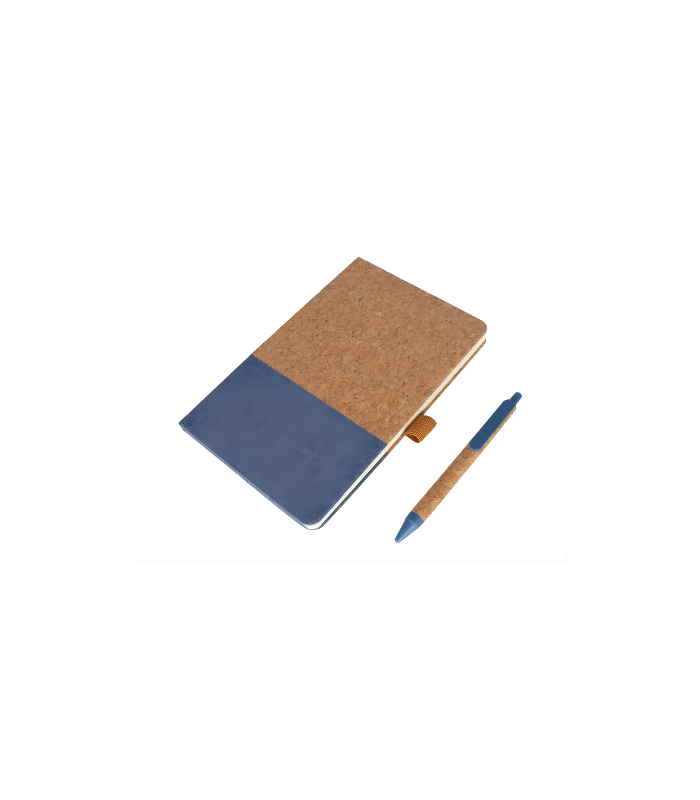 BORSA - eco-neutral A5 Cork Fabric Hard Cover Notebook and Pen Set - Blue